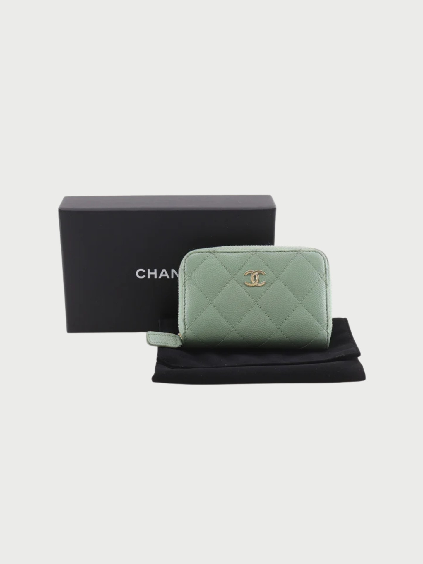Chanel 2020s Gold Caviar Leather Matelassé Zip Coin Case