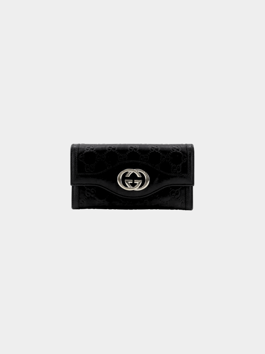 Gucci 2010s Interlocking G Black Guccissima Leather Long Wallet