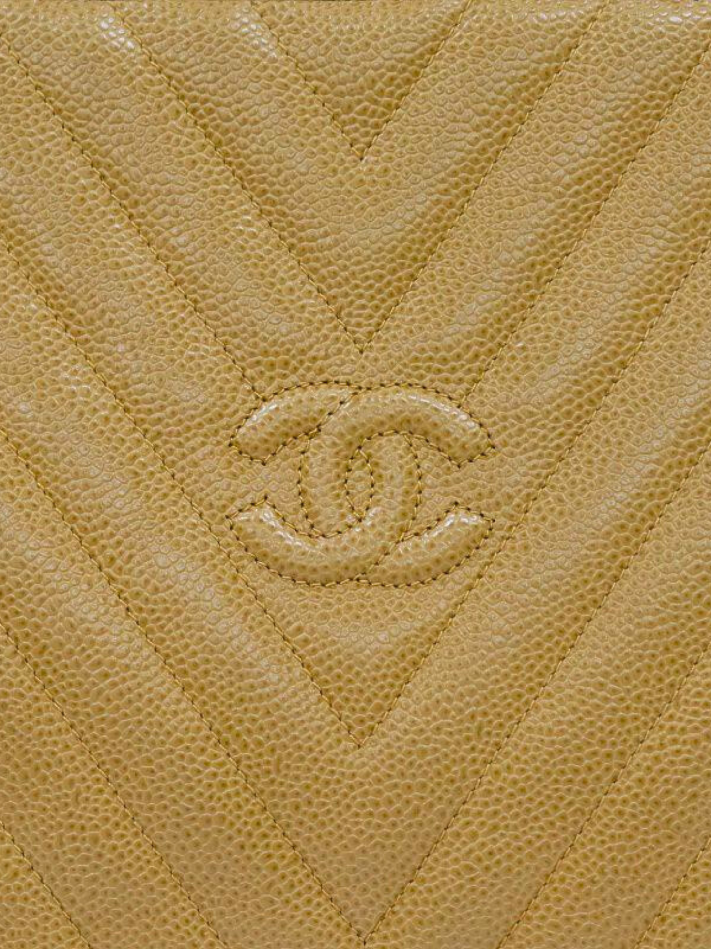 Chanel Early 1990s Beige Caviar Leather Chevron Stitch Tassel Handbag