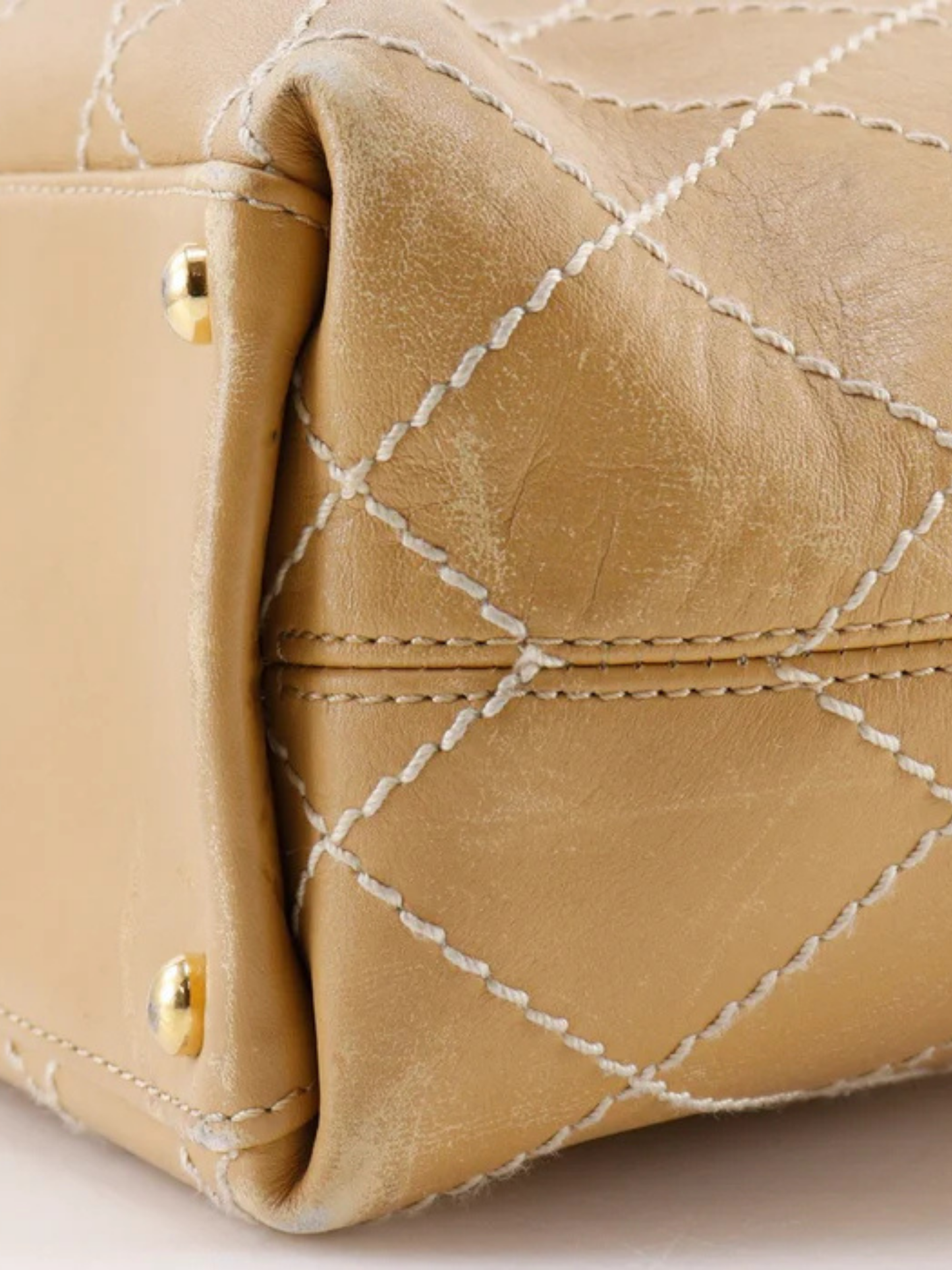 Chanel 2000s Beige Calfskin Wild Stitch Tote Bag