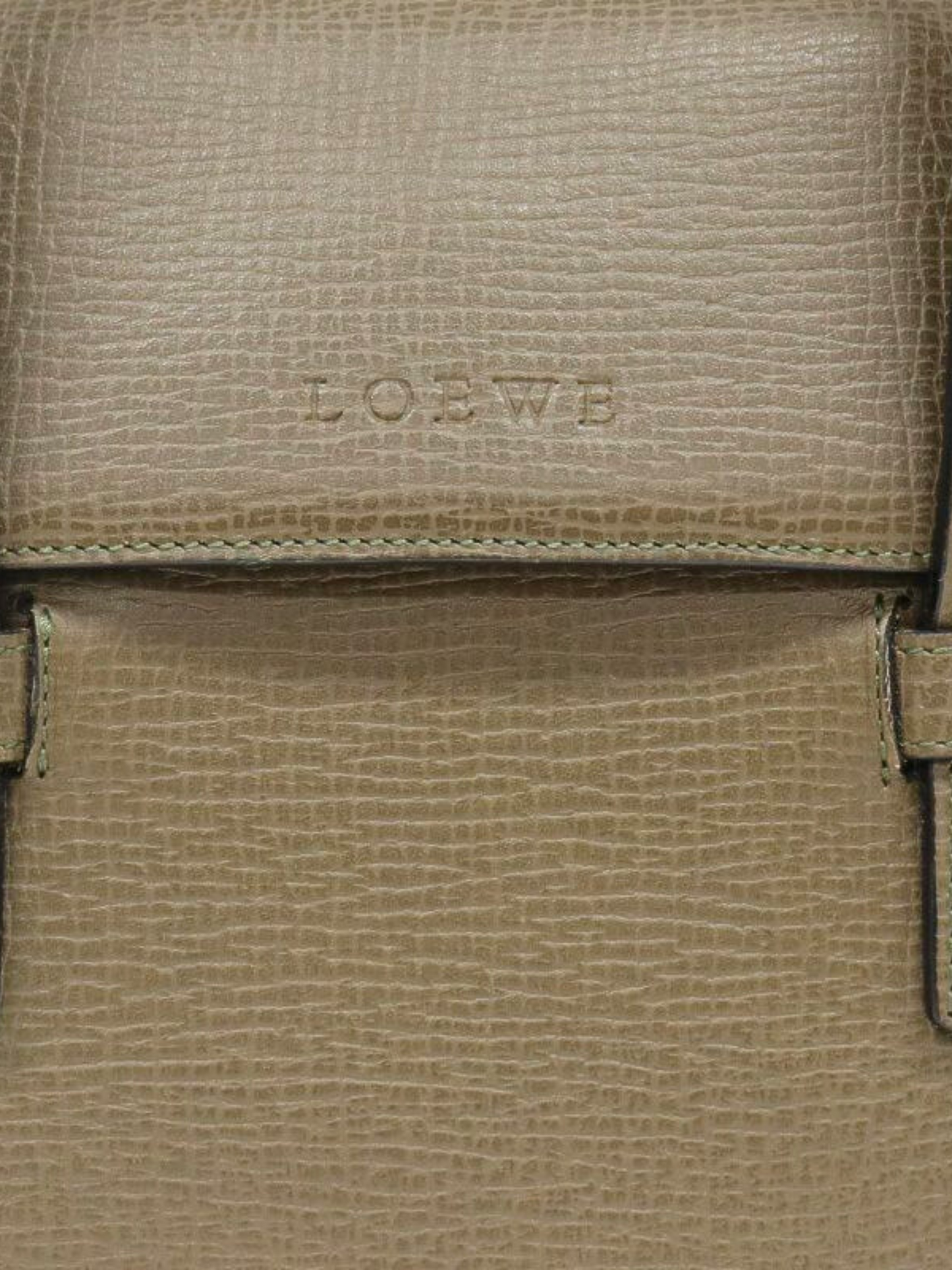 Loewe 1990s Khaki Shrink Leather Logo-Stamped Handbag