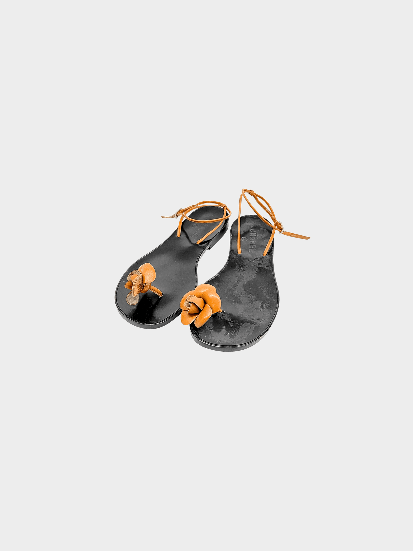 Chanel 2000s Black and Brown Floral Sandals