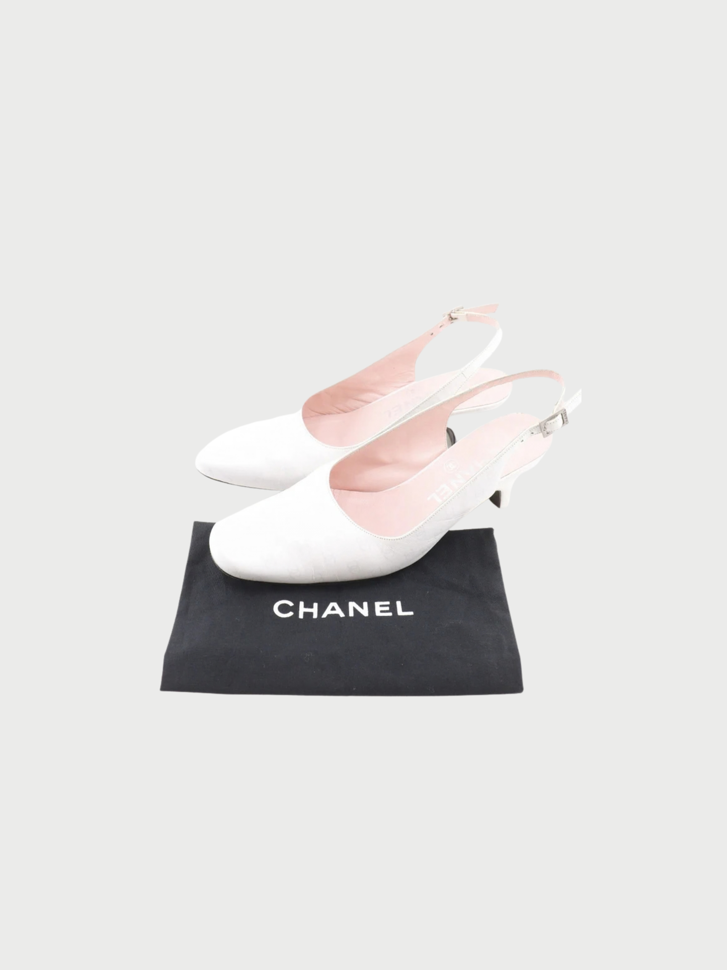 Chanel 1990s White Leather CC Backstrap Pumps