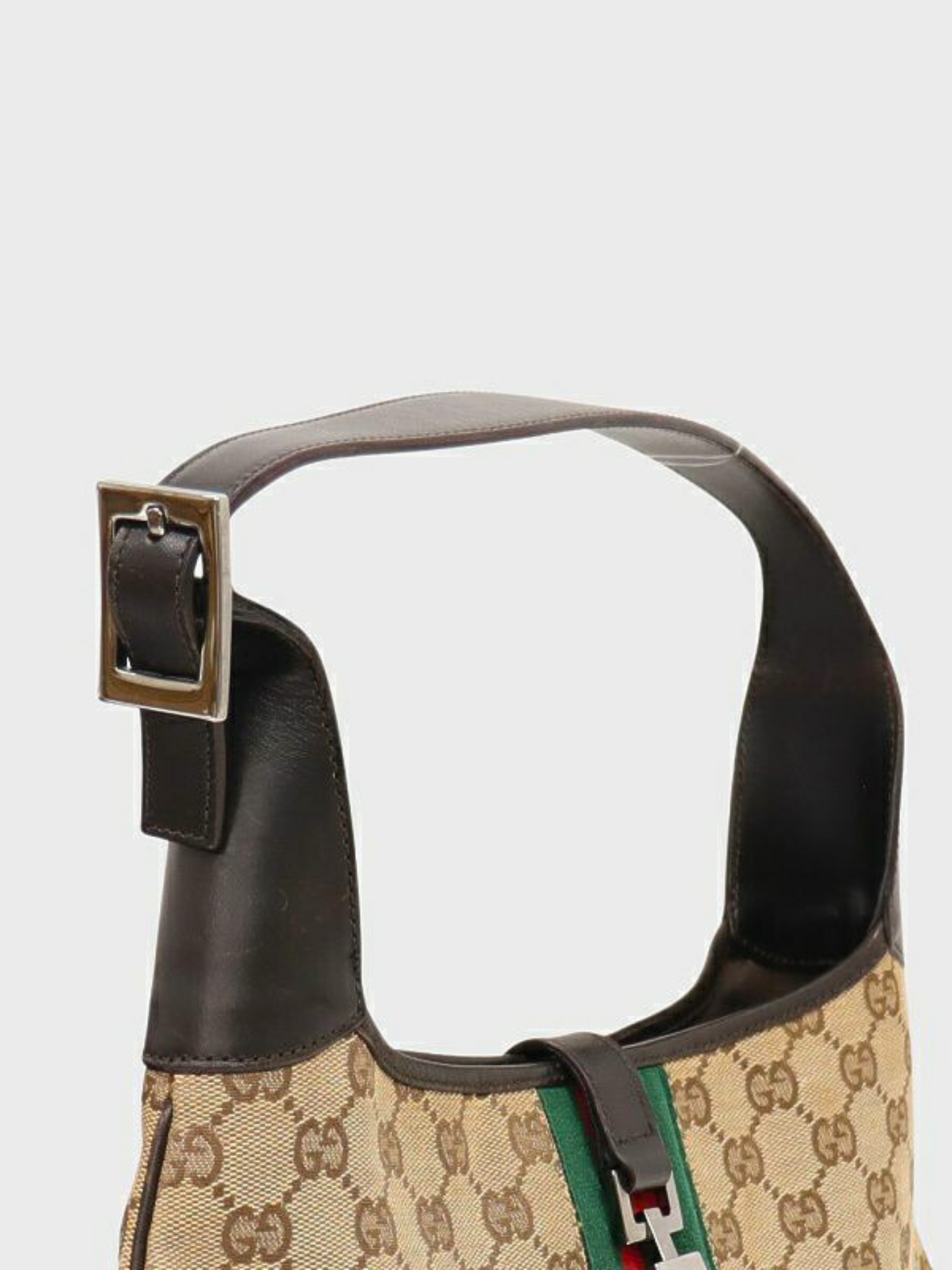 Gucci 2000s Beige Brown Sherry Line GG Jackie Shoulder Bag