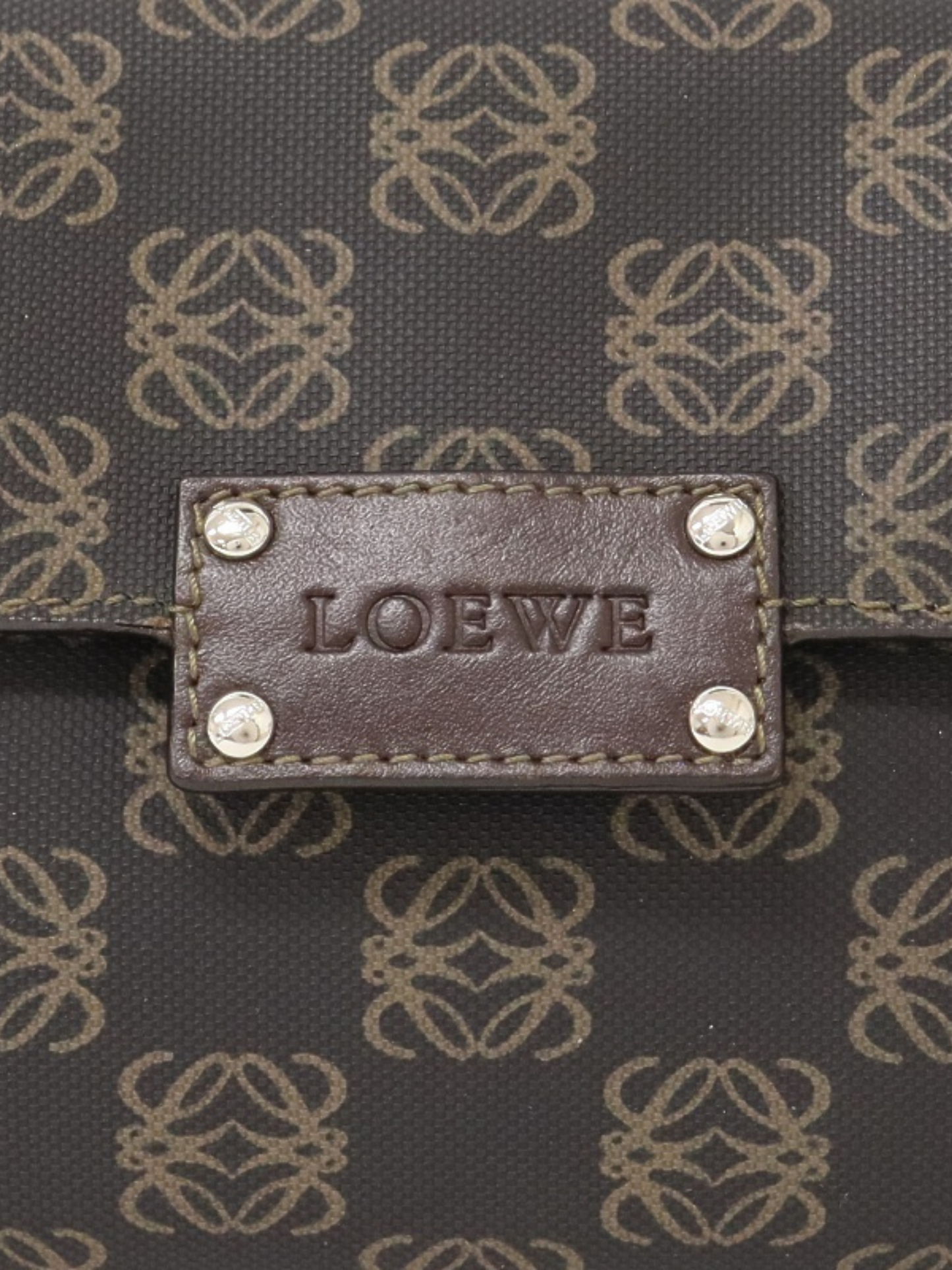 Loewe 2000s Brown Black Leather PVC Anagram Shoulder Bag