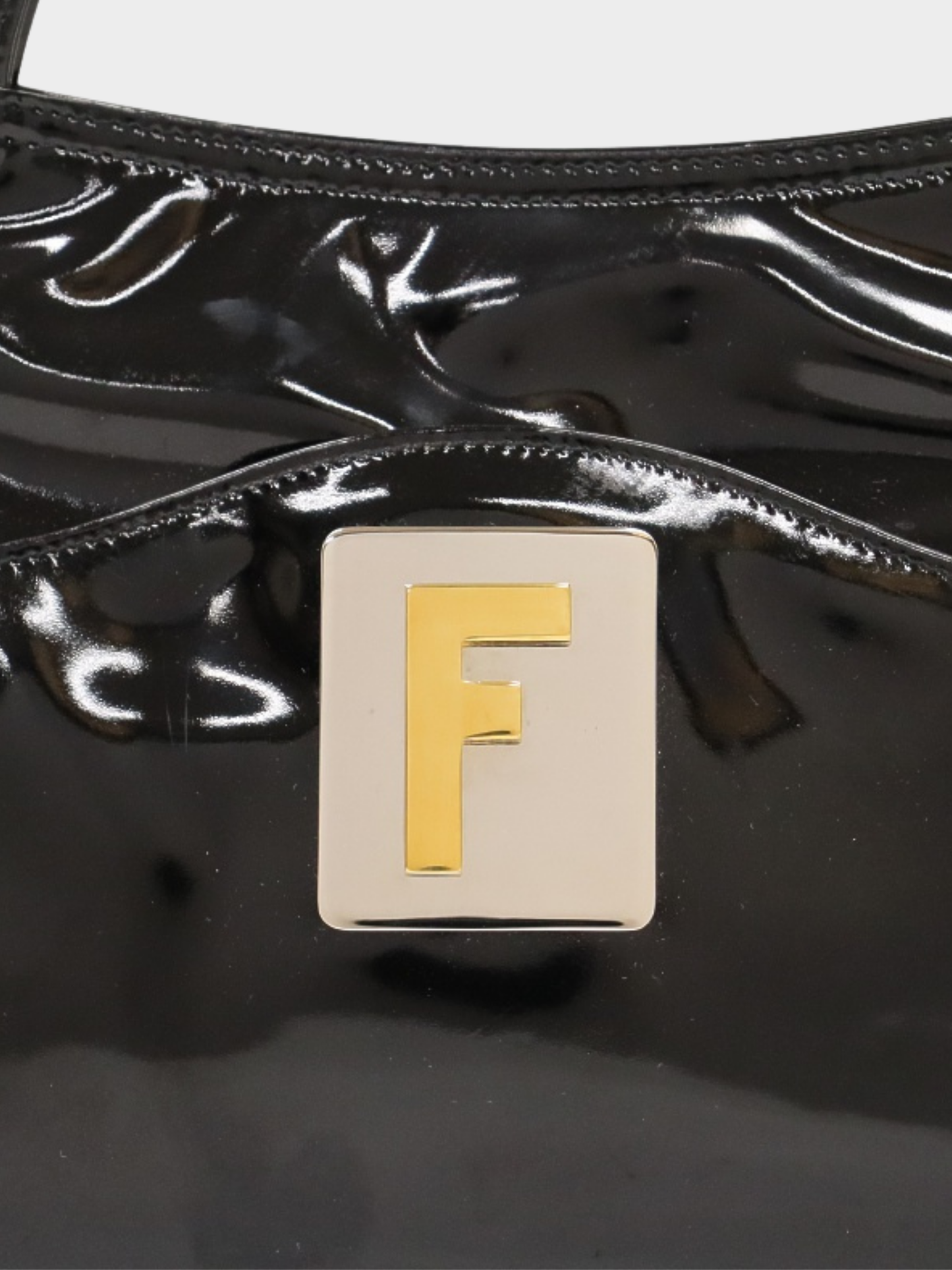 Fendi 2000s Black Patent Leather Logo Handbag