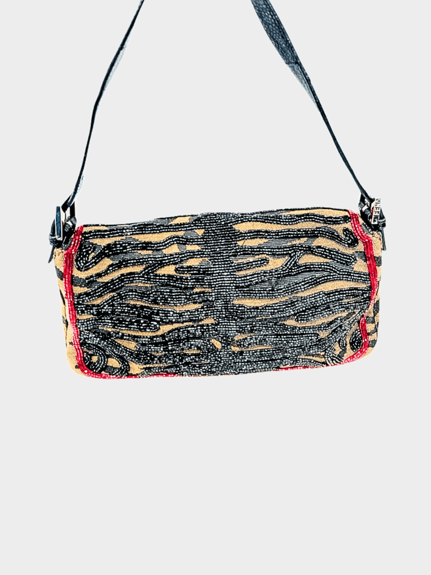 Fendi 2000s Brown Beaded Zebra Pattern Baguette Bag