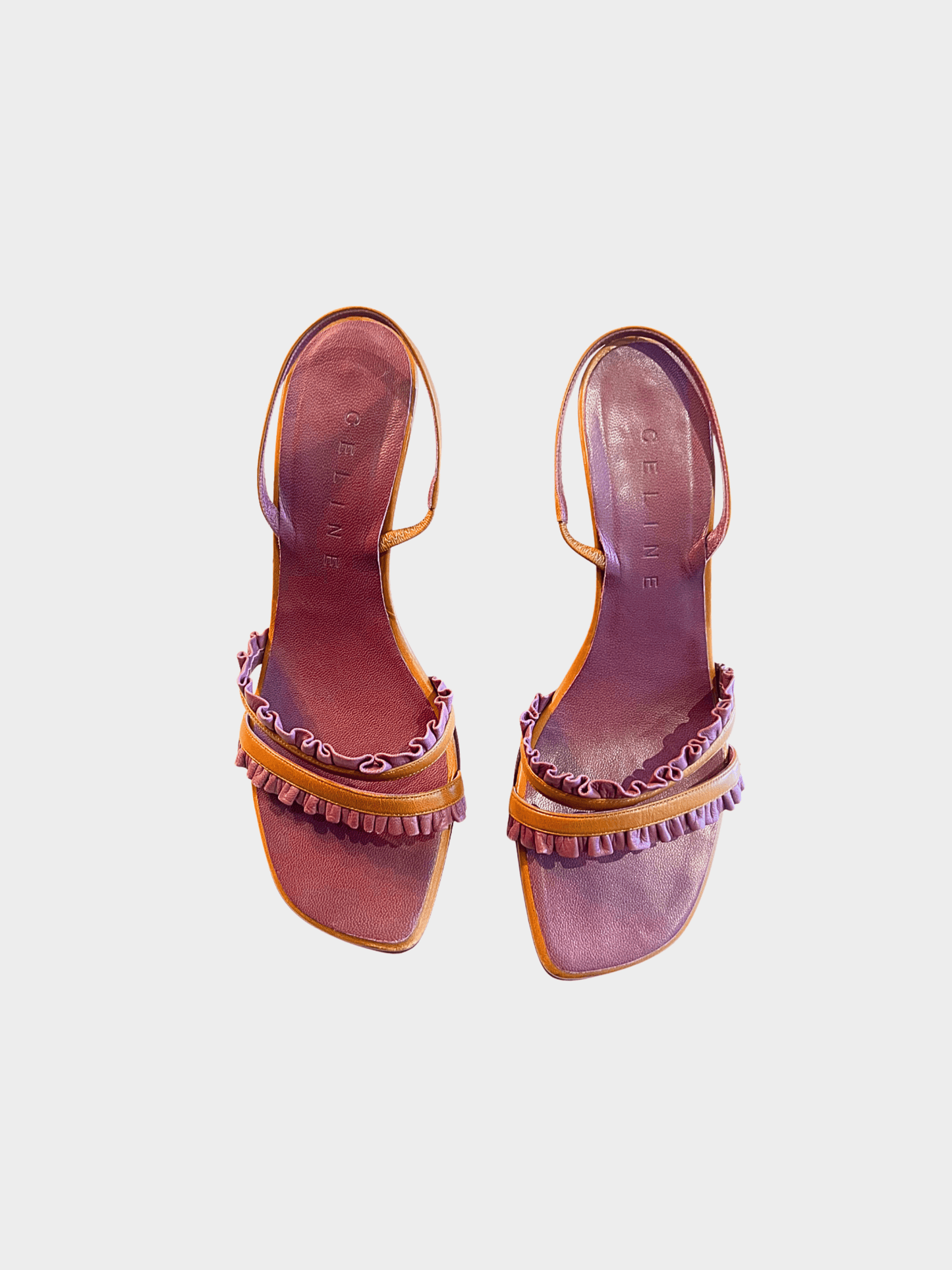 Celine 2000s Tan and Purple Two-tone High-Heeled Sandals