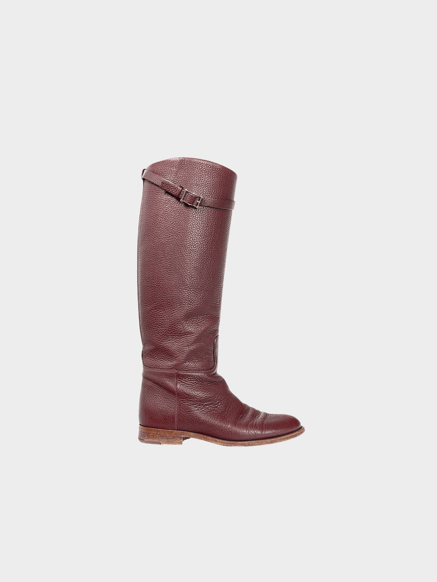 Valentino Garavani 2010s Burgundy Pebbled-Leather Rockstud-Buckle Riding Boots