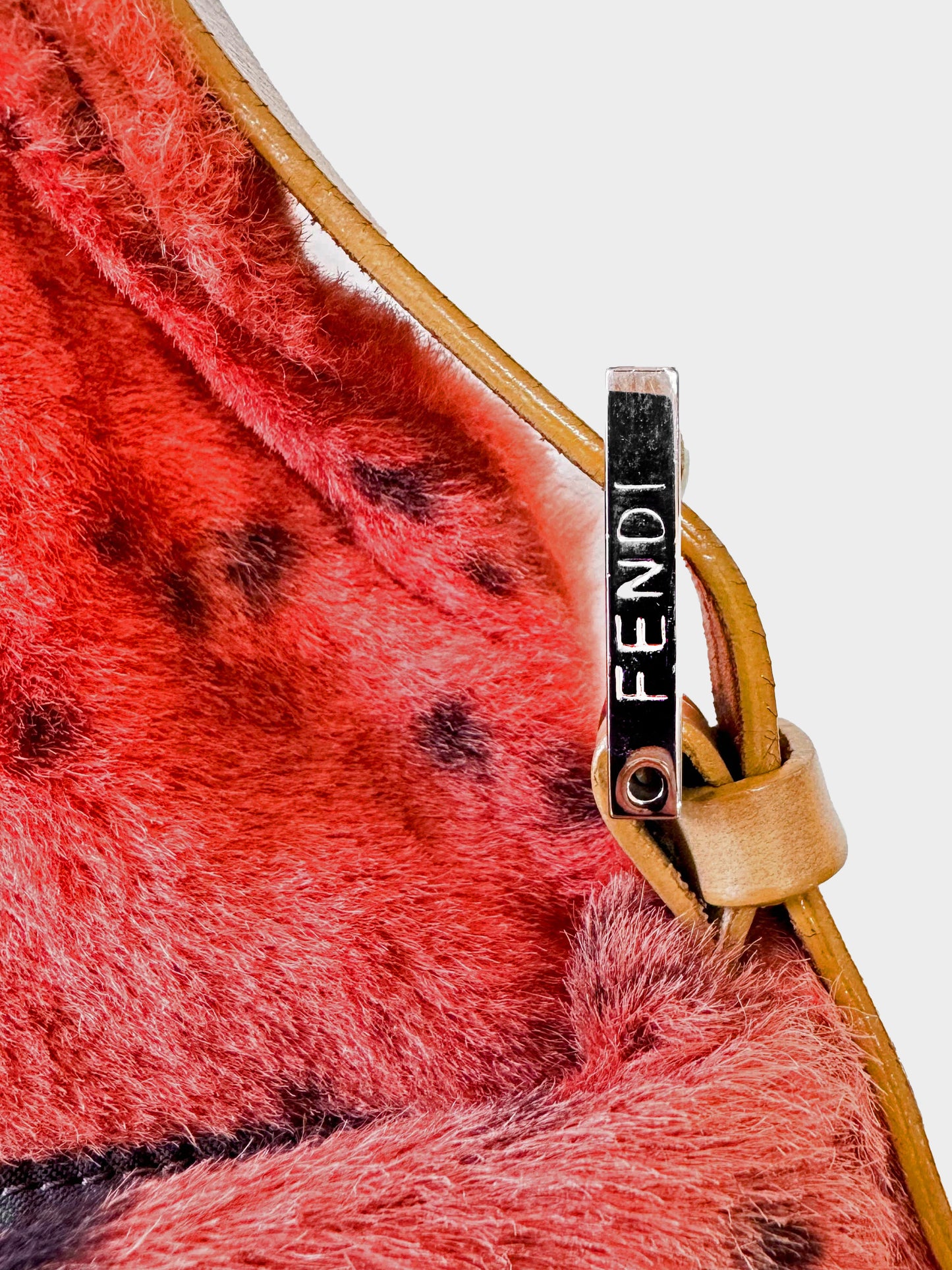 Fendi 2000s Orange Dalmatian Print Pony Hair Baguette