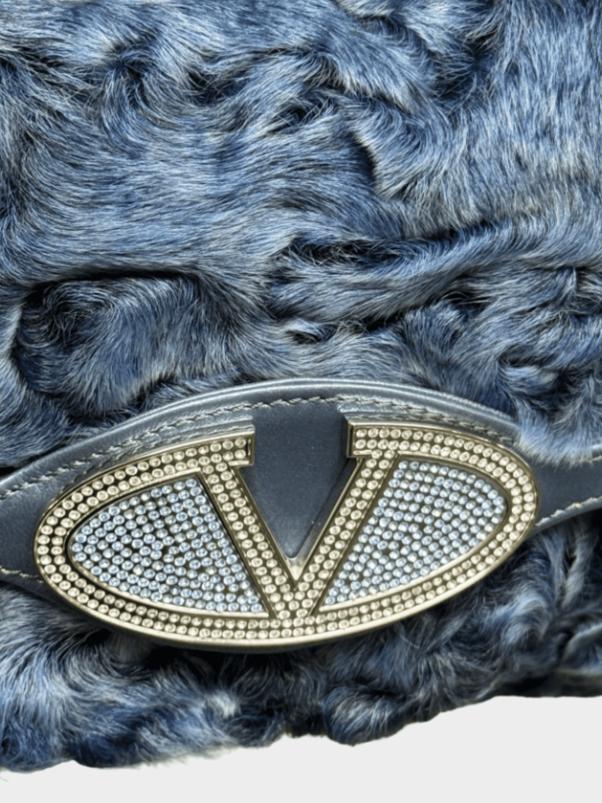 Valentino 2000s Dark Grey Leather Fur Embellished Shoulder Bag