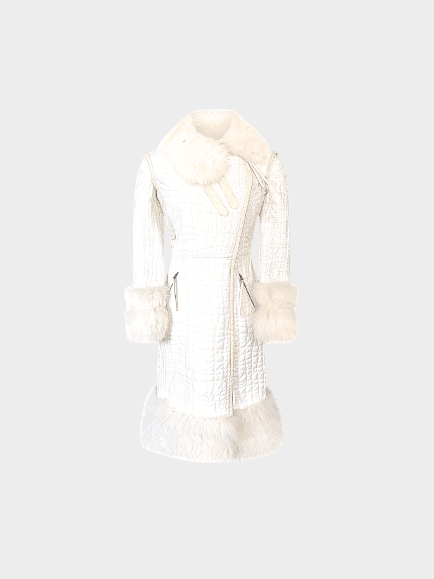 Roberto Cavalli FW 2005 White Leather, Fox & Snake Coat
