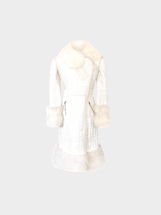 Roberto Cavalli FW 2005 White Leather, Fox & Snake Coat