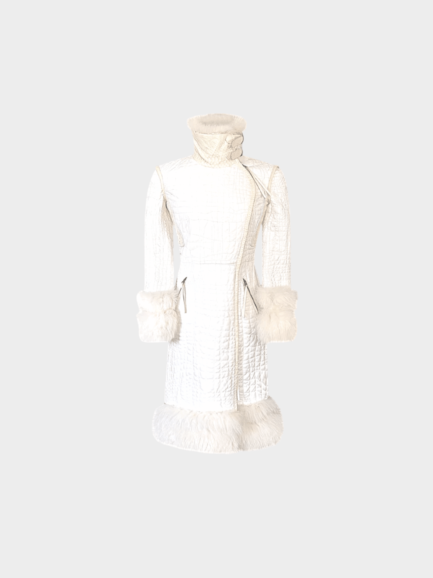 Roberto Cavalli FW 2005 White Leather, Fox & Snake Coat