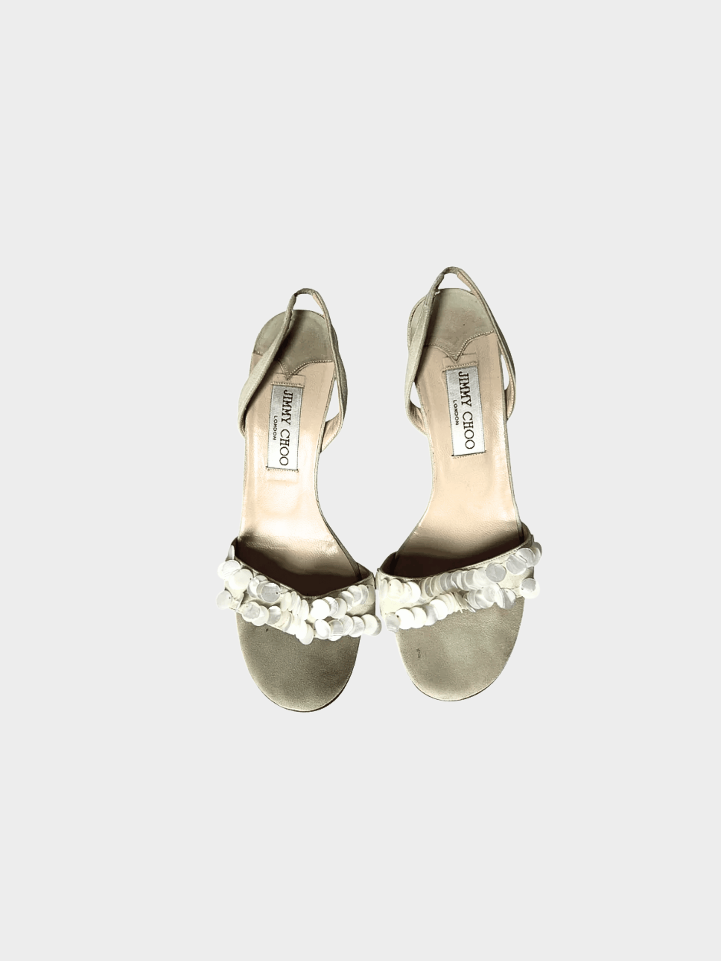 Jimmy Choo 2000s Beige Suede Pearl Slingback Heels