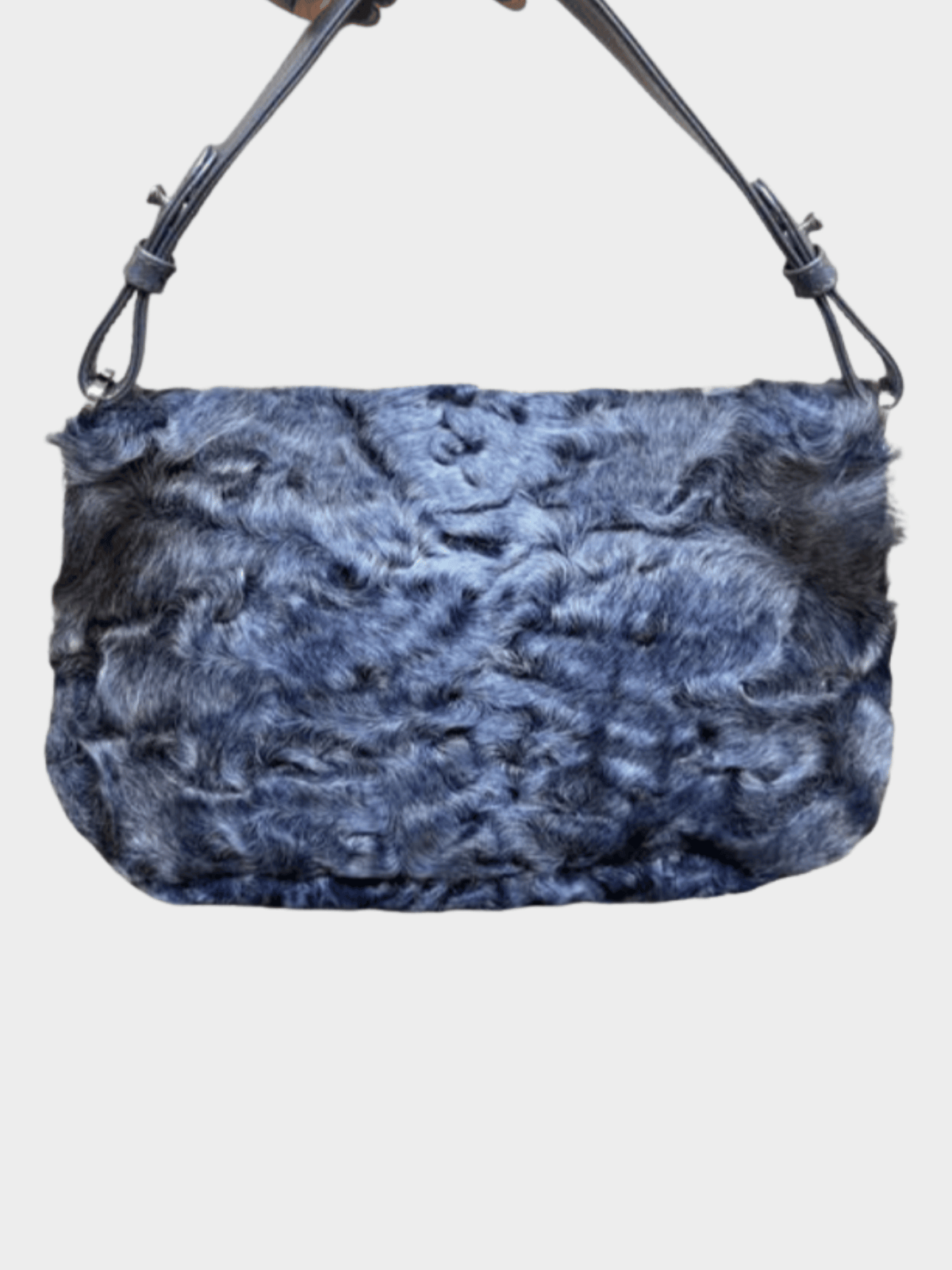 Valentino 2000s Dark Grey Leather Fur Embellished Shoulder Bag