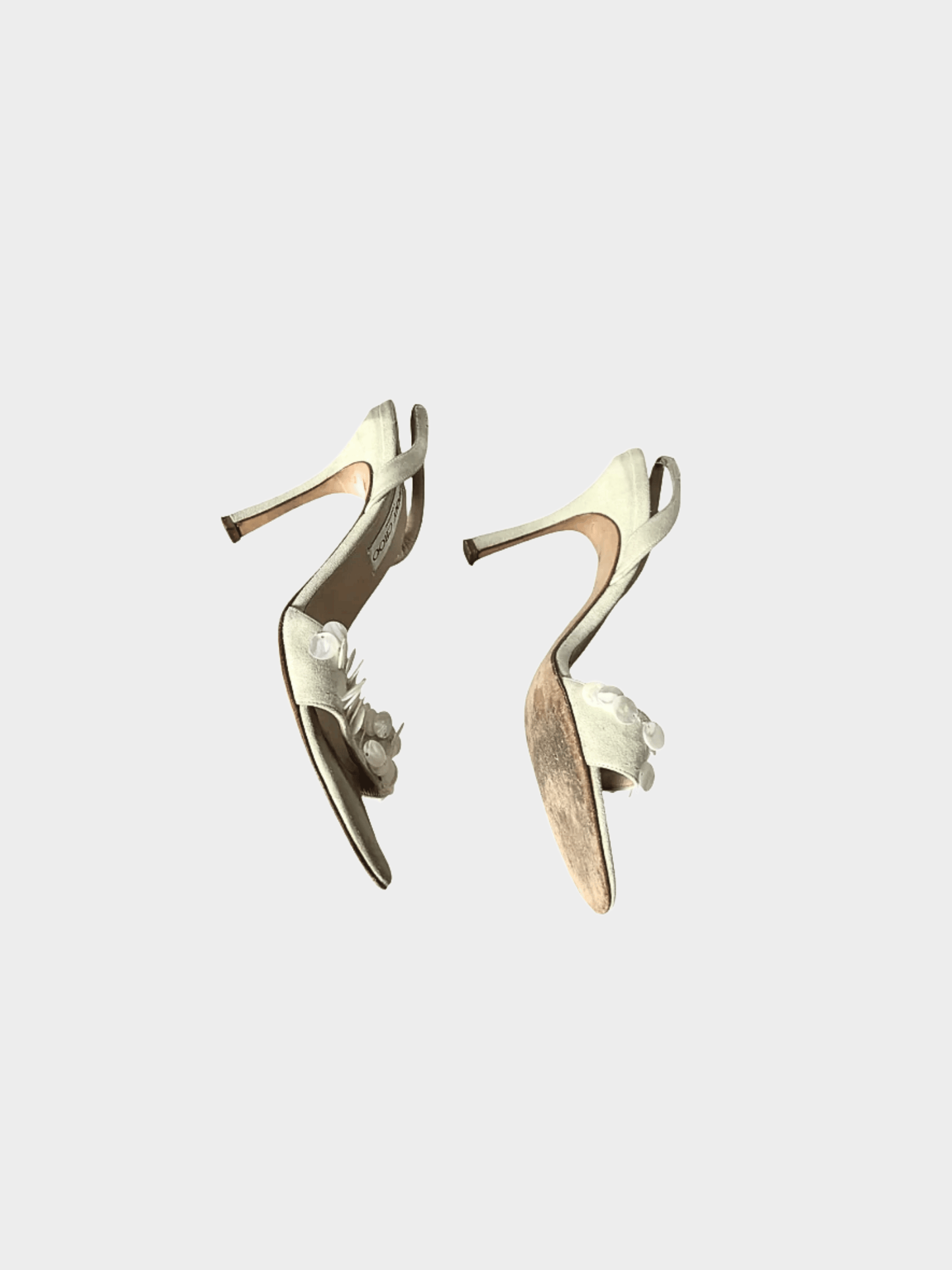 Jimmy Choo 2000s Beige Suede Pearl Slingback Heels