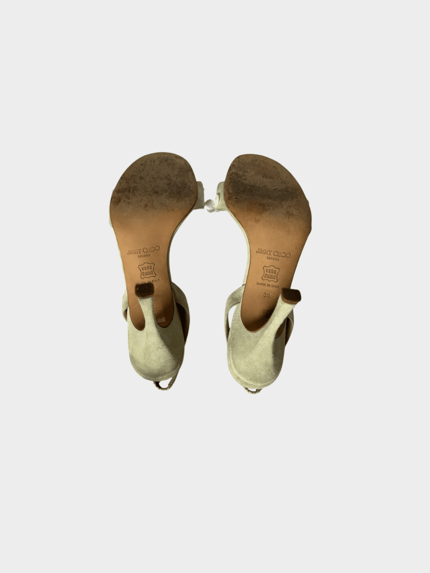 Jimmy Choo 2000s Beige Suede Pearl Slingback Heels