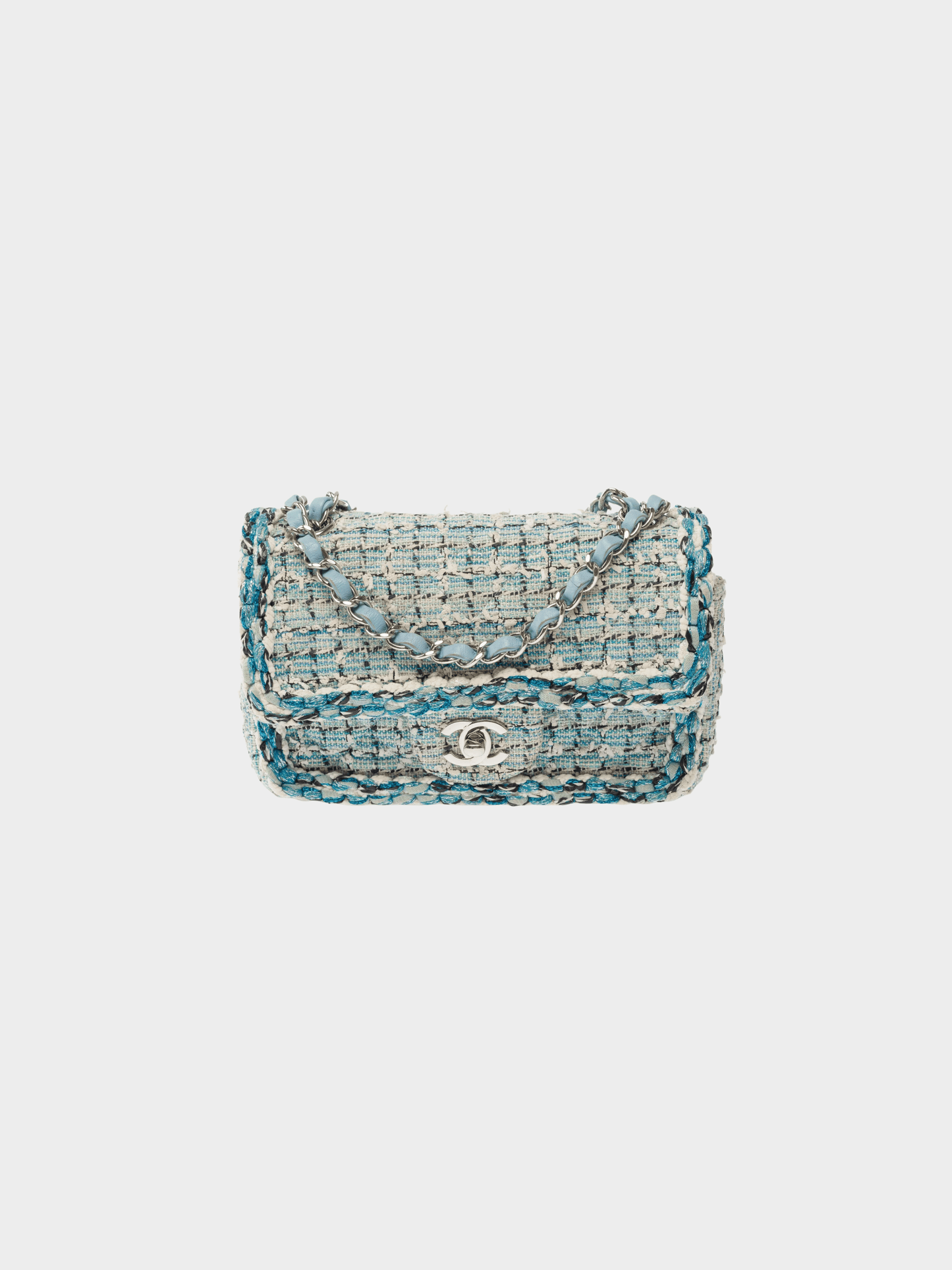 Chanel 2019 Baby Blue Tweed Mini Timeless Classic Flap Bag