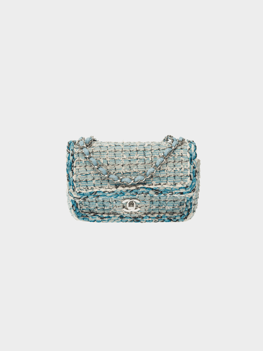 Chanel 2019 Baby Blue Tweed Mini Timeless Classic Flap Bag