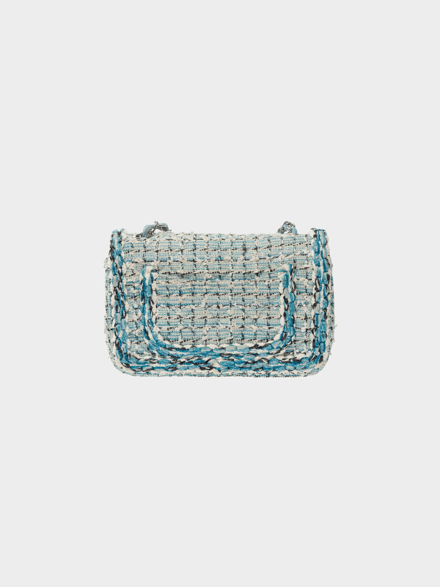 Chanel 2019 Baby Blue Tweed Mini Timeless Classic Flap Bag