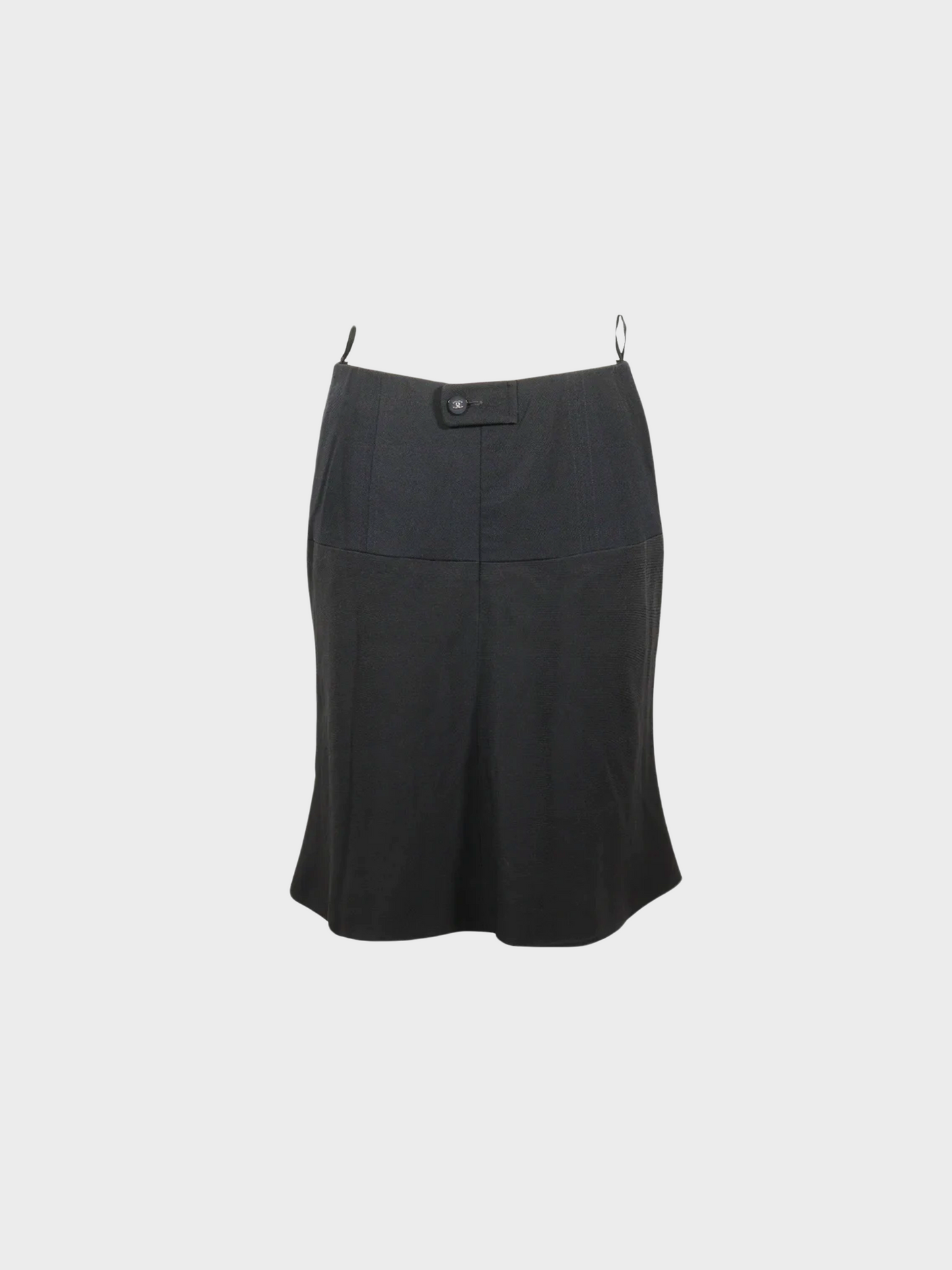 Chanel 2000s Black Flared Skirt With Coco Mark Buttons