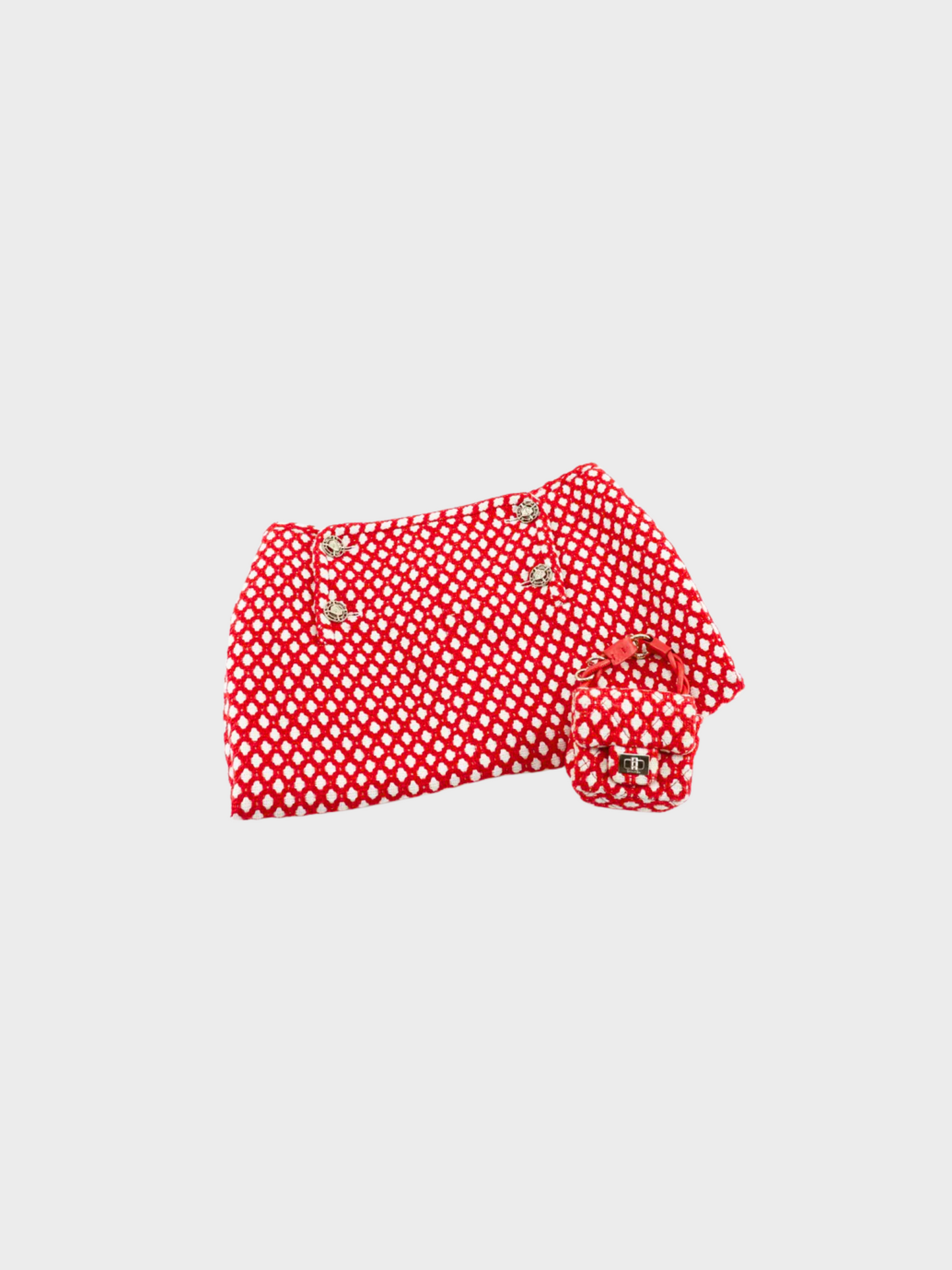 Chanel Cruise 2008 Red Coco Mark Button Midi Skirt With Mini Bag Charm