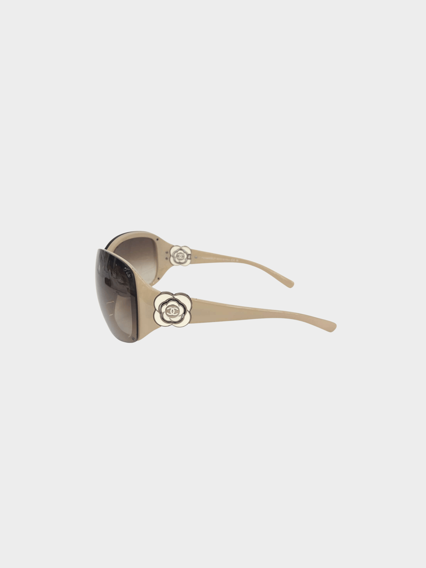 Chanel 2000s Beige Camellia Flower Oversized Sunglasses