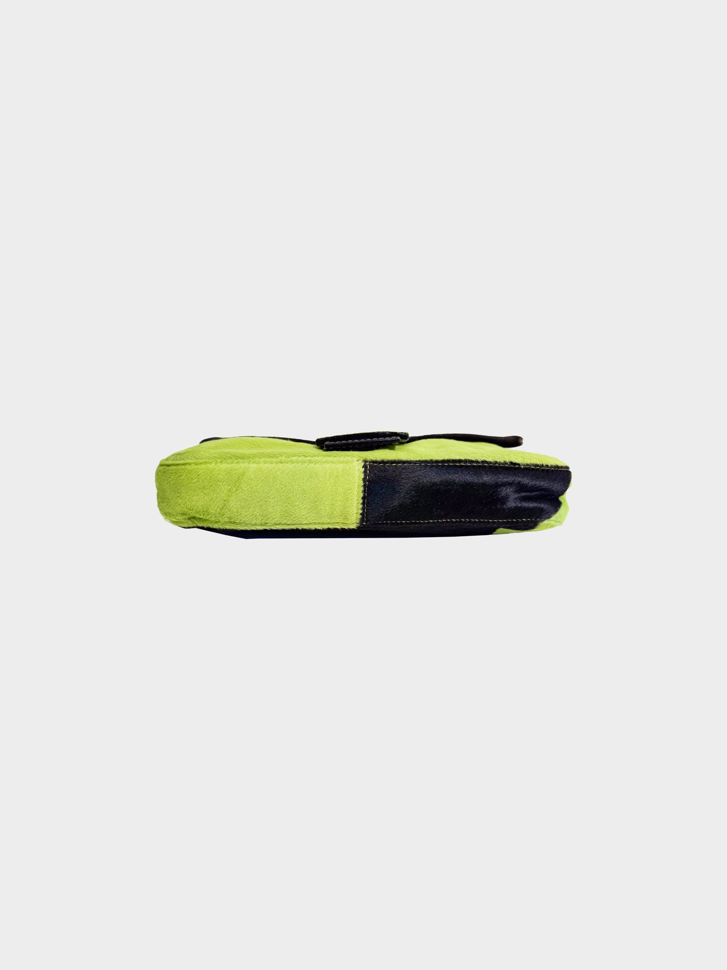 Fendi 2000s Green and Black Pony Hair Cow Print Baguette
