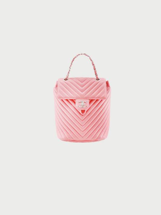 Chanel 2010s Pink Chevron Lambskin Chain Backpack
