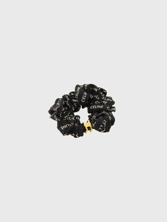 Celine 2020s Black White Silk Triomphe Scrunchie