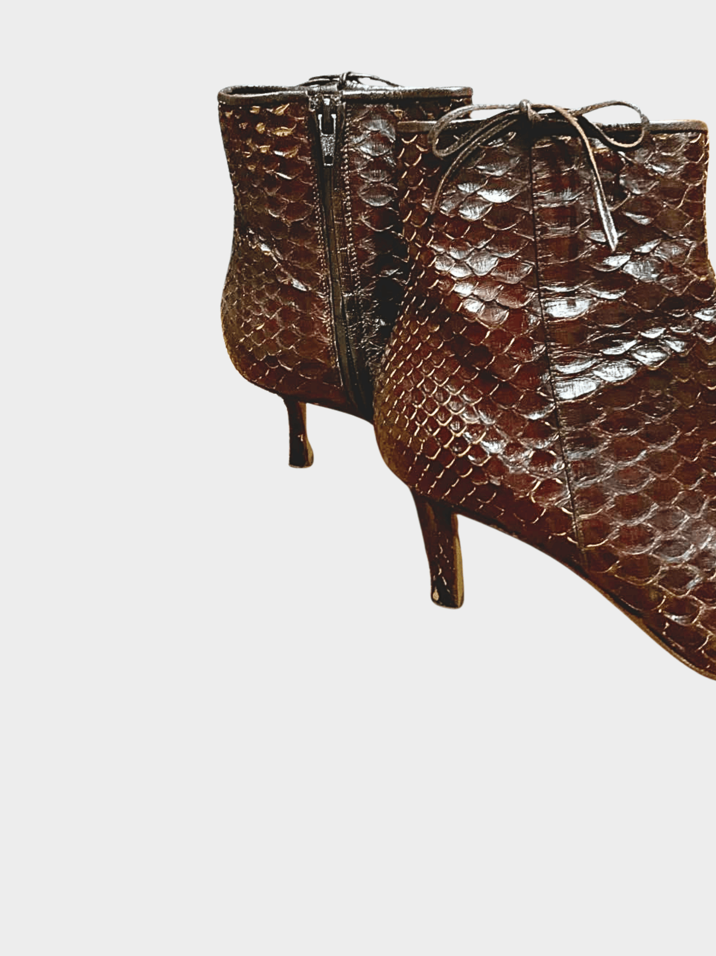 Chanel 2000s Dark Brown Python Leather Pointed Toe Ankle Length Boots