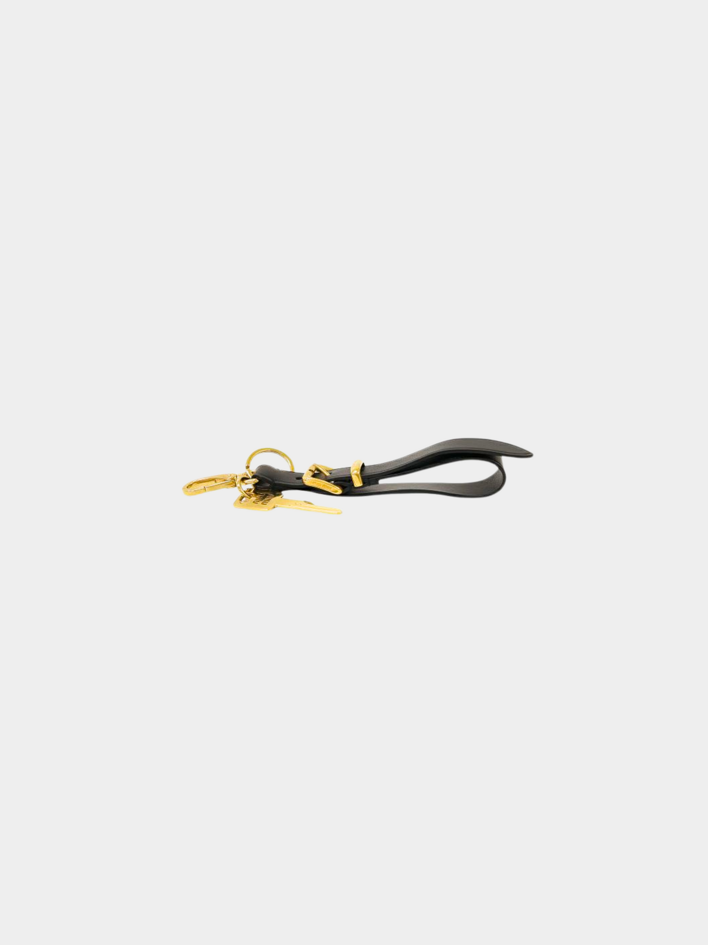 Miu Miu 2010s Black Leather and Gold Buckle Keychain Charm