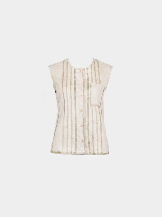 Issey Miyake SS 2000 Beige Button Sleeveless Top