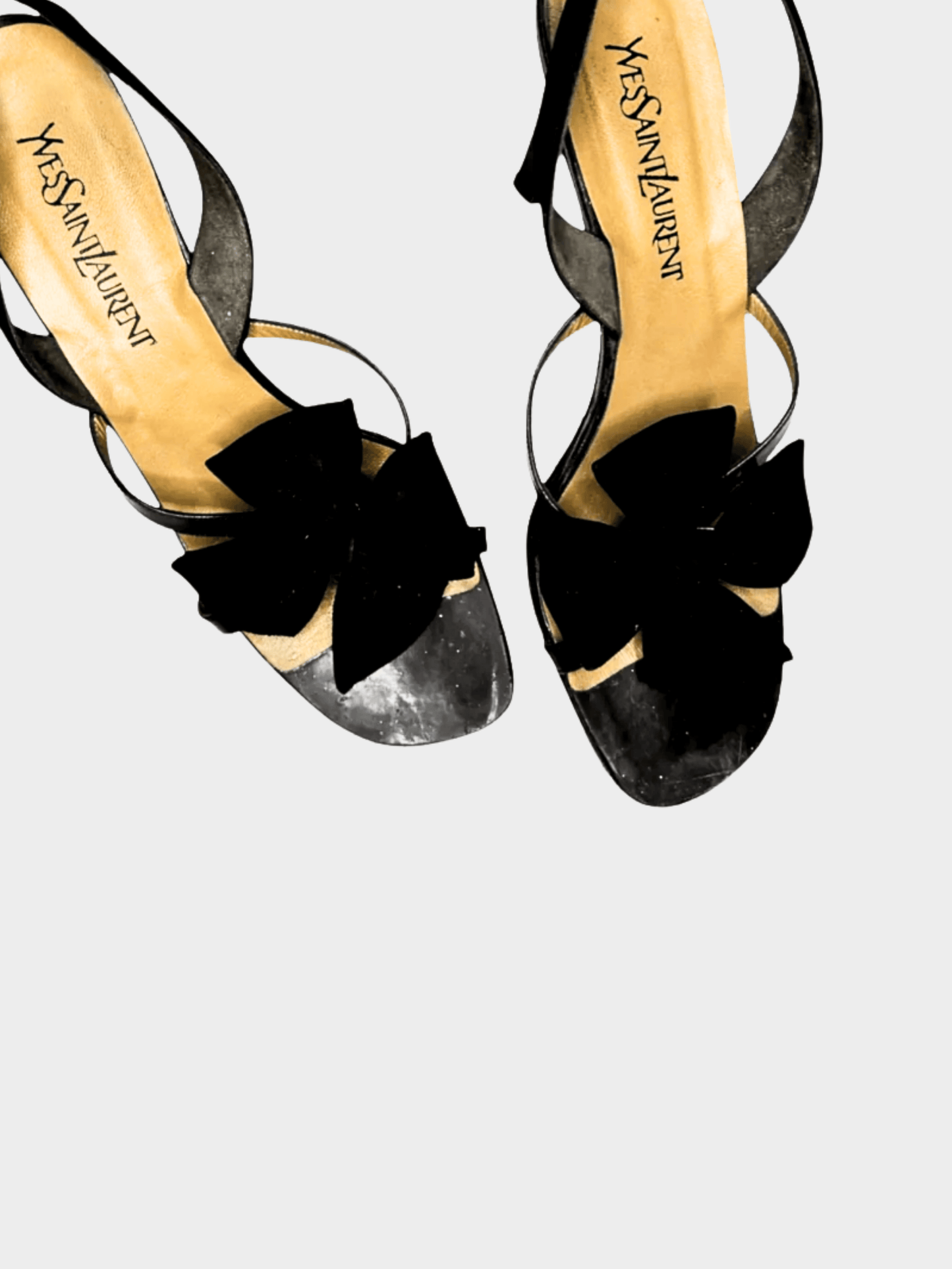 Yves Saint Laurent 2000s Black Floral Leather Sandal Heels