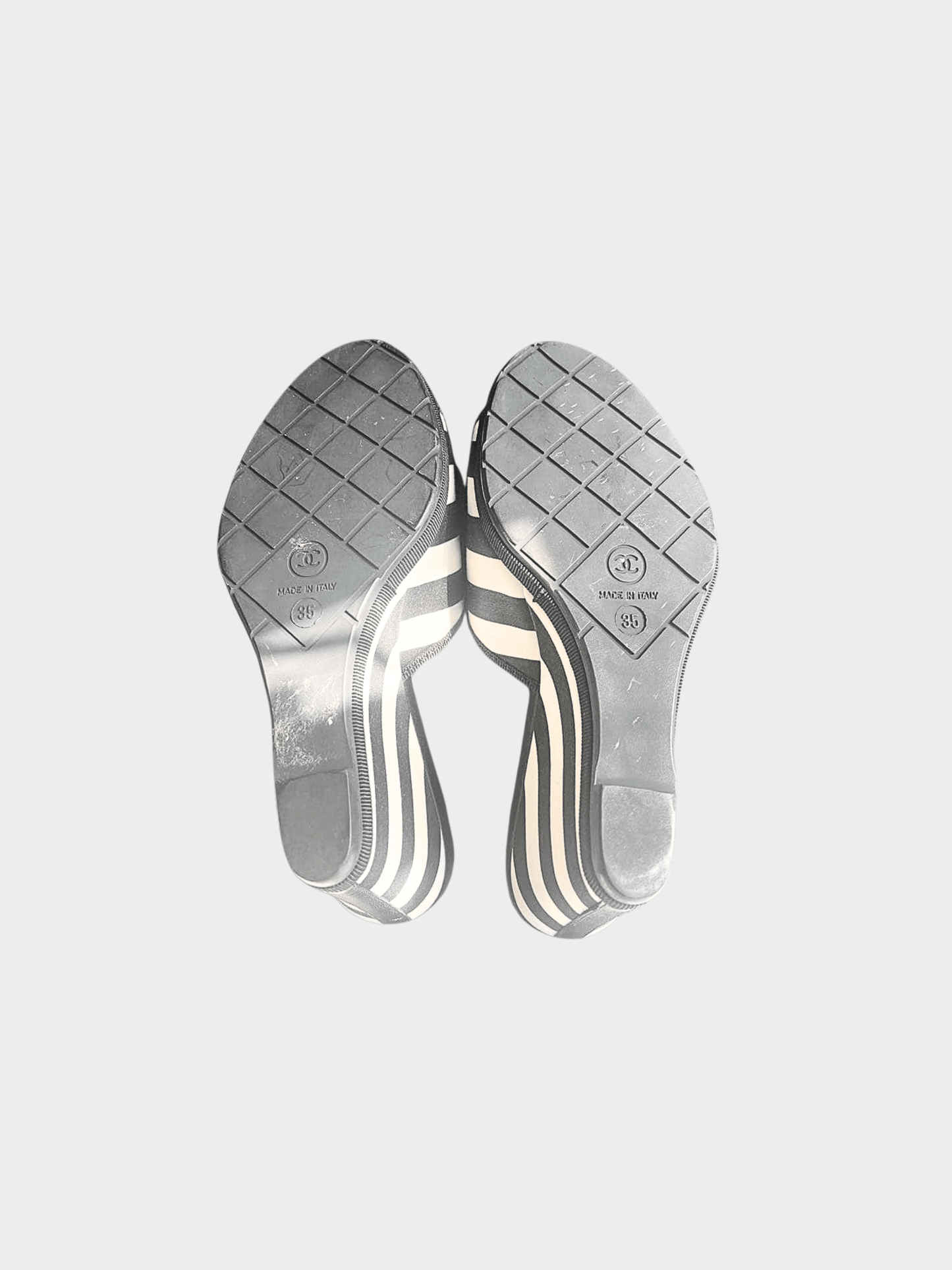 Chanel Cruise 2010 Black and White Striped Wedge Sandals