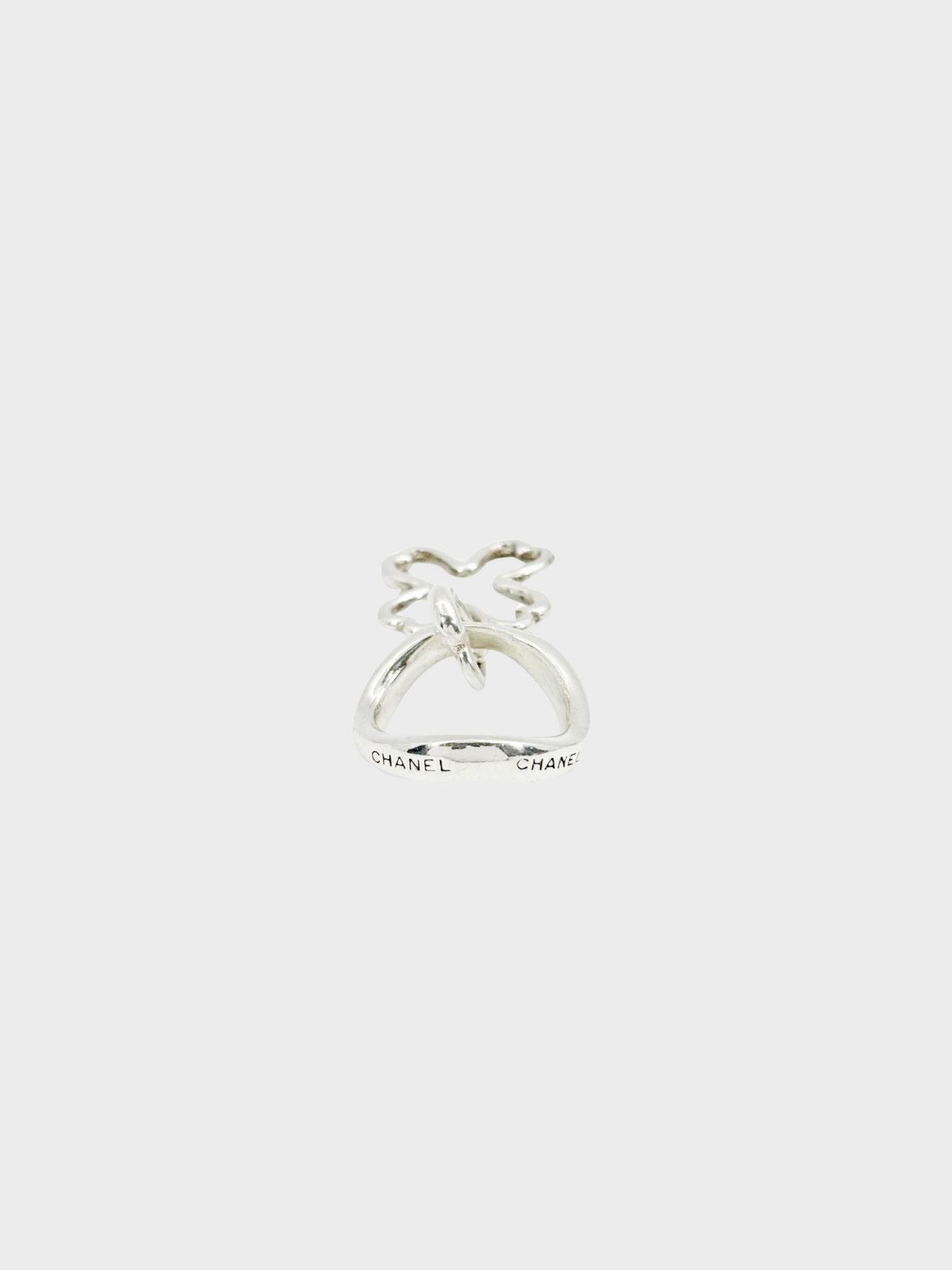 Chanel 2010s 925 Silver Four Leaf Clover Wave Band Ring