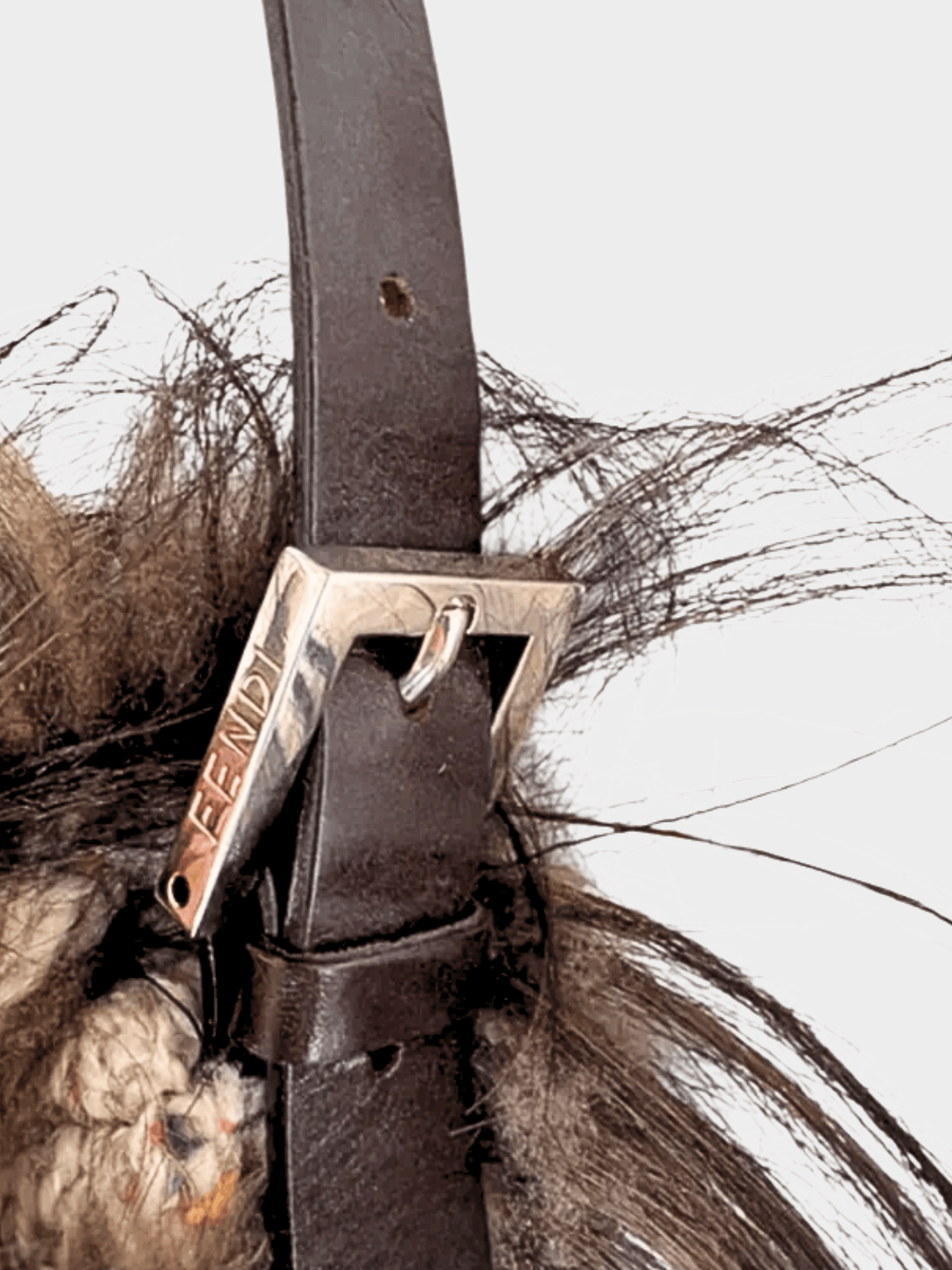 Fendi 2009 Brown Goat Fur Trim Wool Baguette Bag