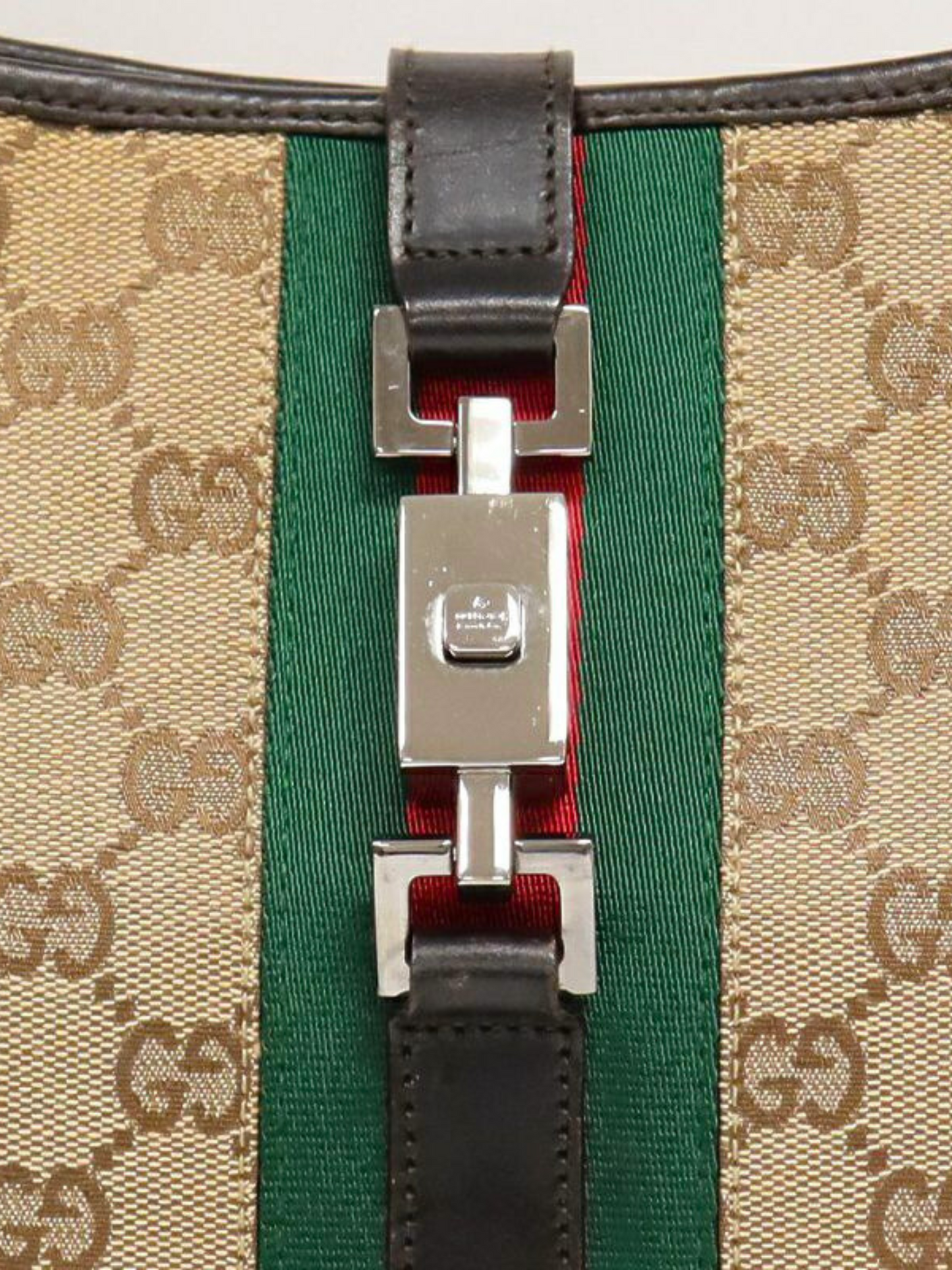 Gucci 2000s Beige Brown Sherry Line GG Jackie Shoulder Bag