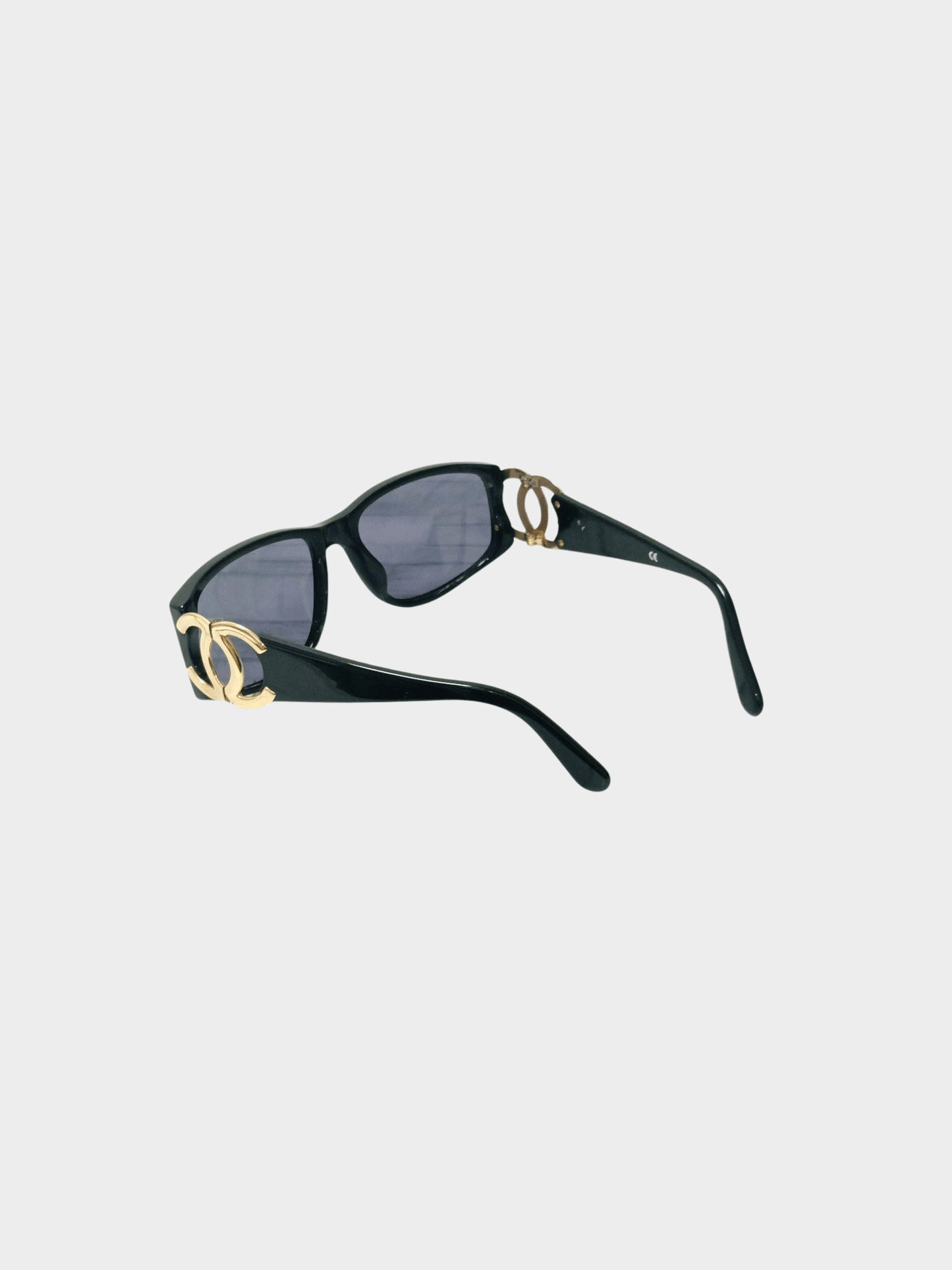 Chanel 2000s Black CC Rectangular Cat Eye Sunglasses