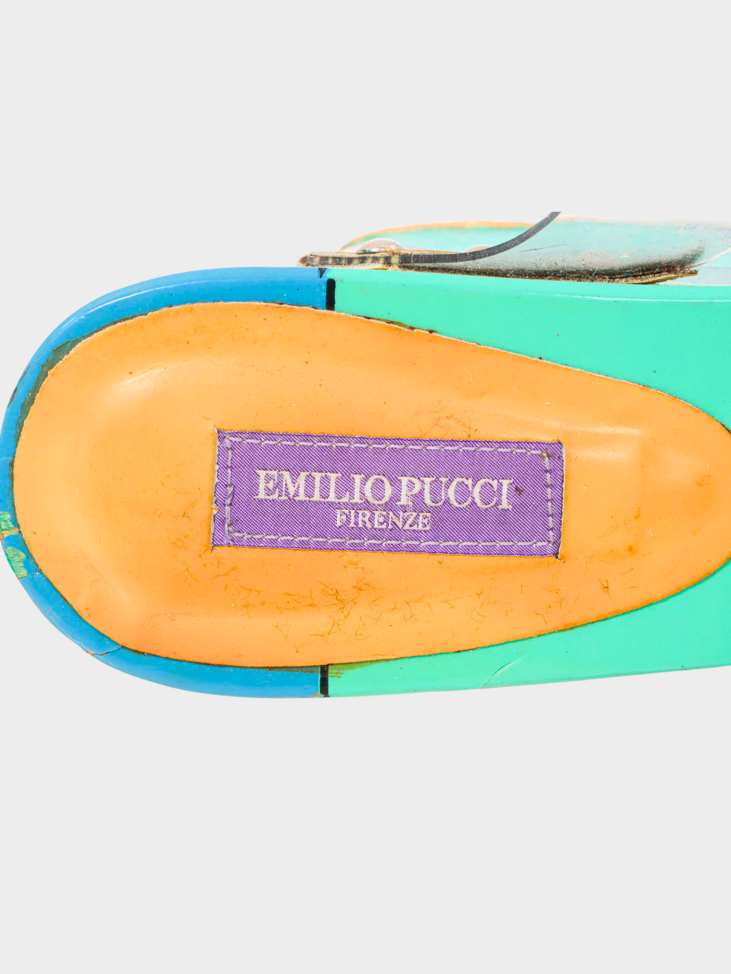 Emilio Pucci 2000s Teal Abstract Platform Wedge Clog Sandals