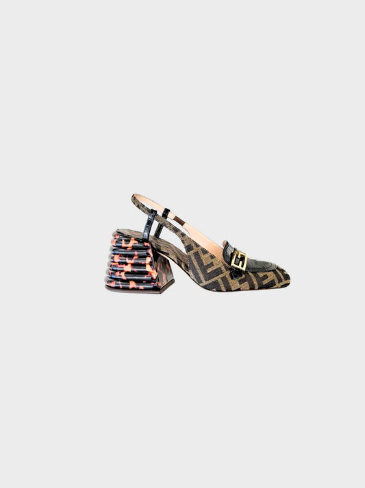 Fendi 2000s Brown Zucca Promenade Tortoise Slingback Heels