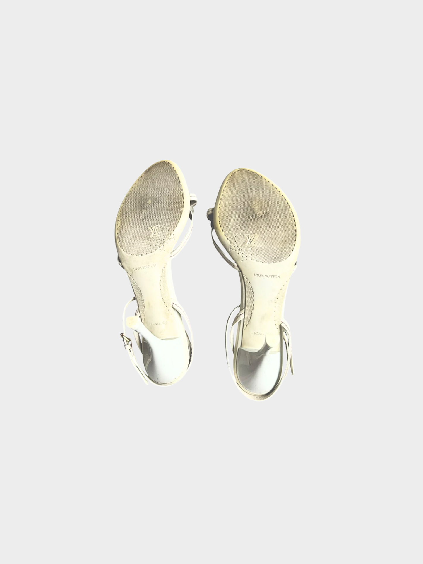 Louis Vuitton 2000s White Leather Floral Sandal Heels