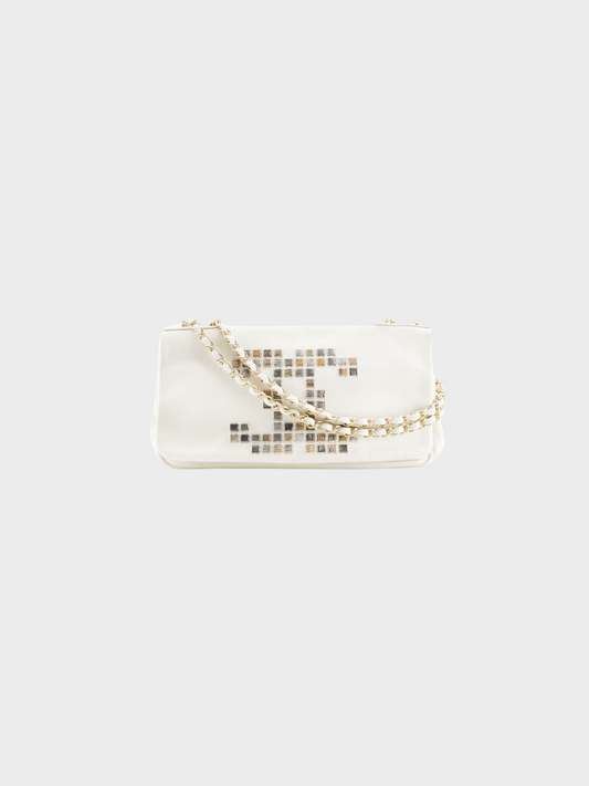Chanel 2009 White Mosaic Metal Stud Flap Bag