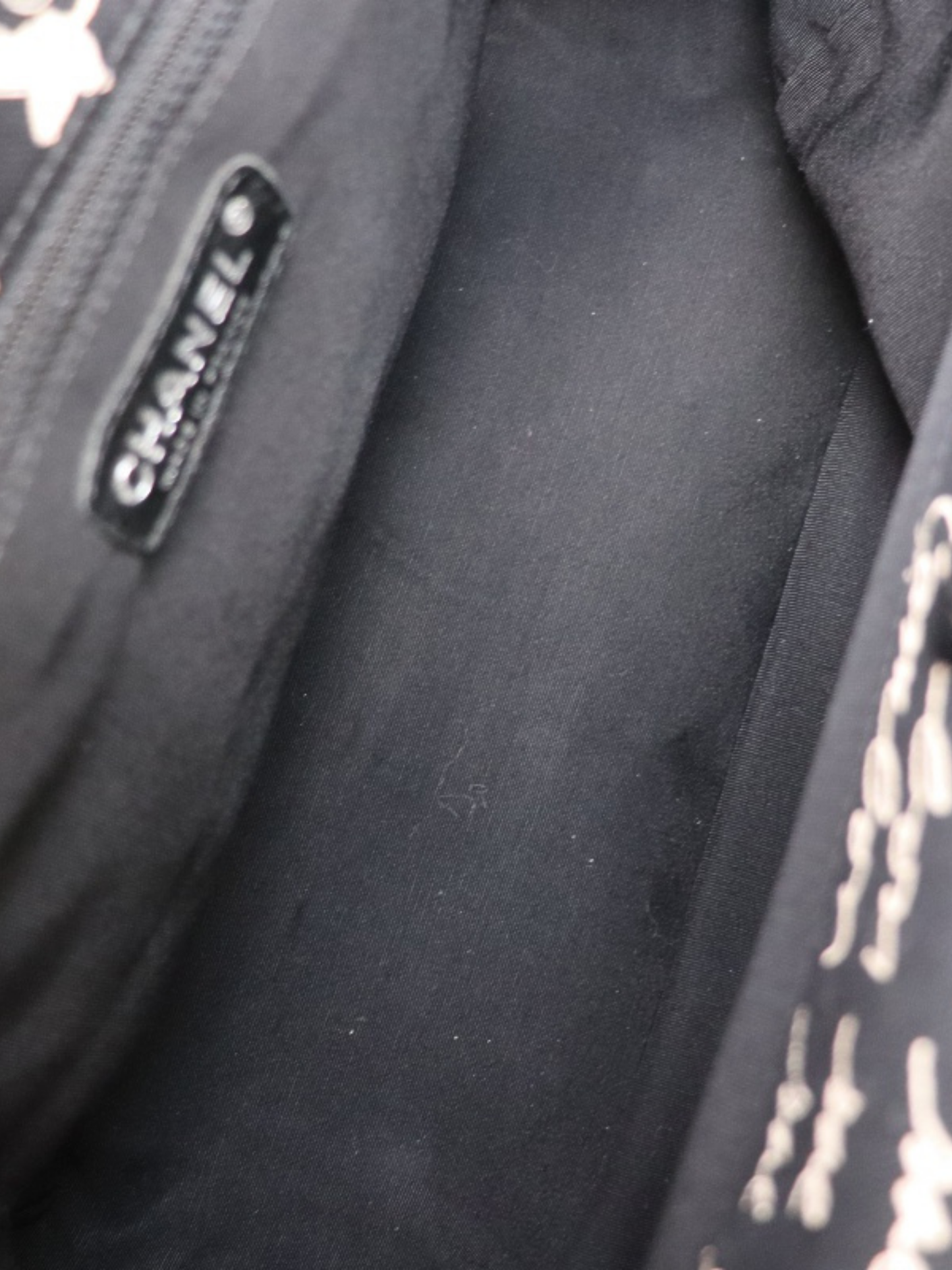 Chanel 2005 Black Beige Canvas Plastic Chain Handbag