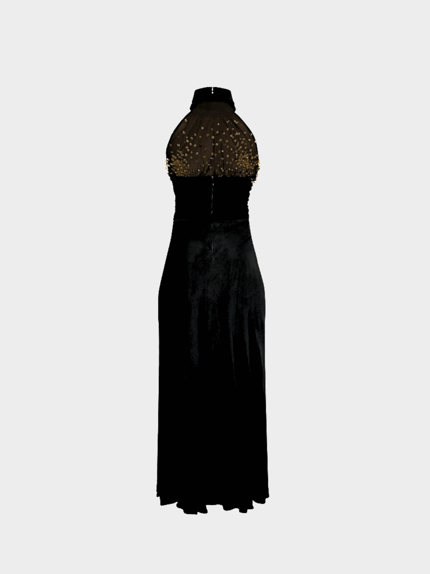 Loris Azzaro 1970s Black Embroidered Halter Dress