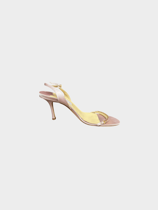 Jimmy Choo 2000s Pink Satin Crystal Sling Back Heels