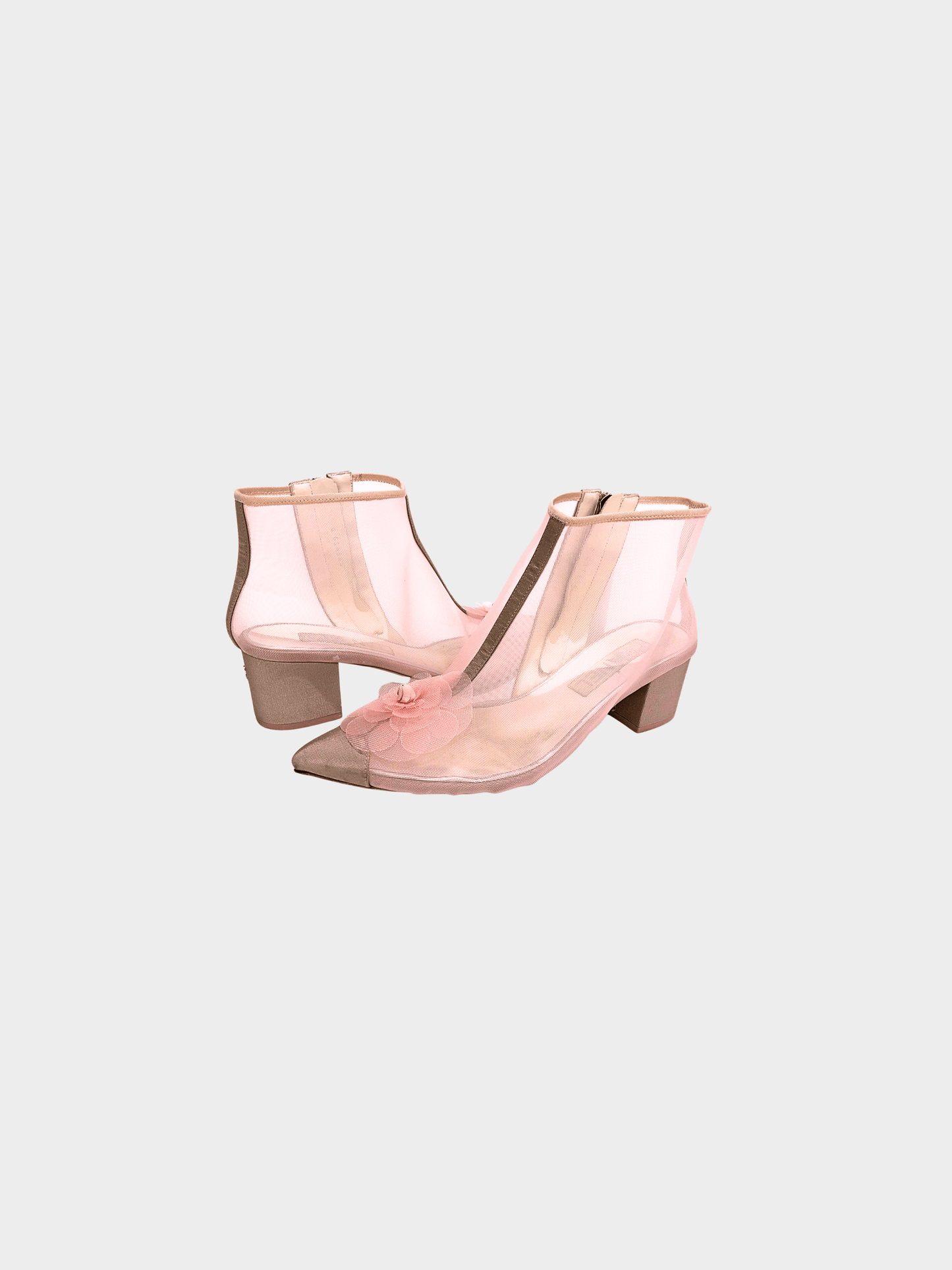 Chanel 2019 Pink Mesh Grosgrain Camellia Short Boots