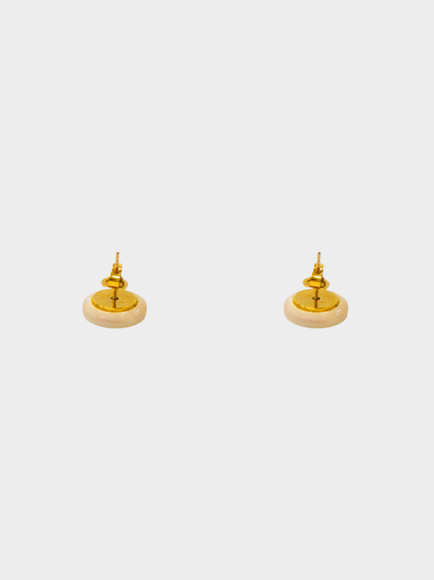 Chanel 2010s Ivory Shell Pearl Gold CC Stud Earrings