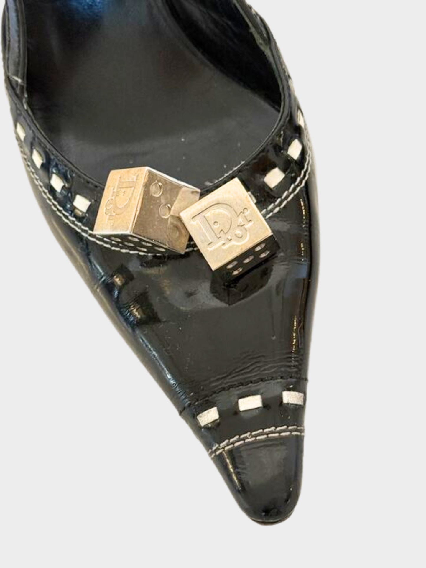Christian Dior 2000s Black Patent Leather Gambler Dice Slingback Heels